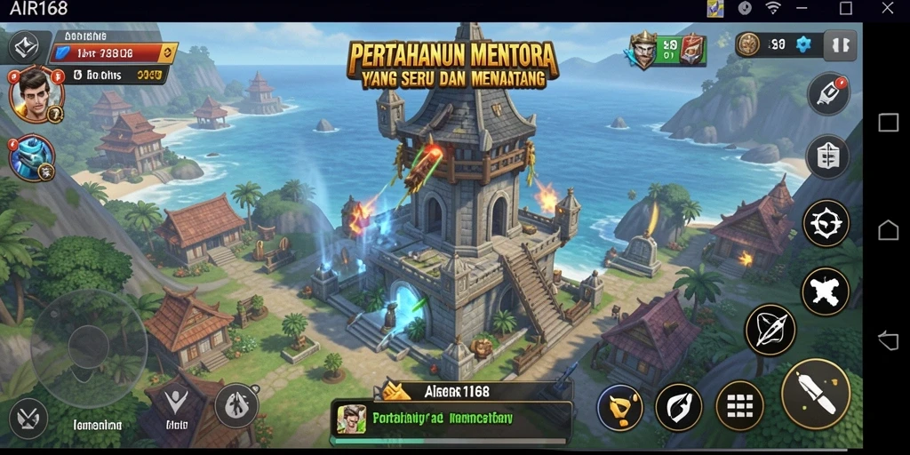 Tampilan gameplay menarik dari AIR168 dengan menara pertahanan yang dinamis.