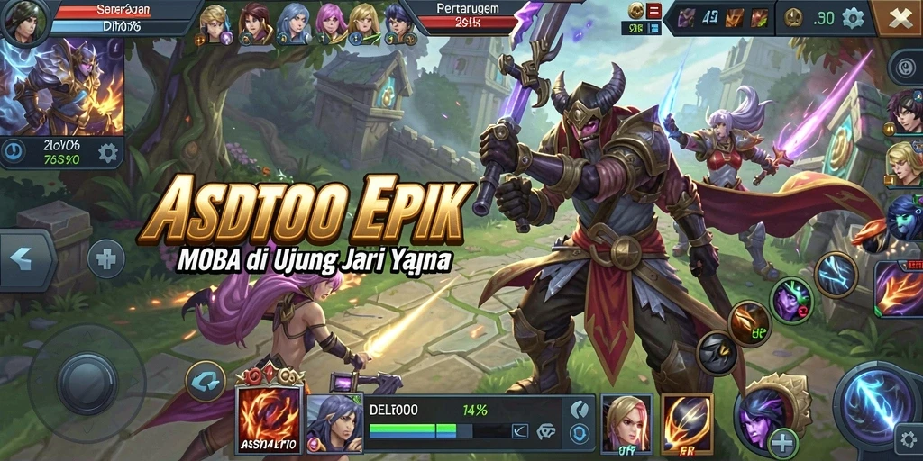Gameplay ASDTOTO menampilkan pertarungan MOBA yang seru dan strategis.