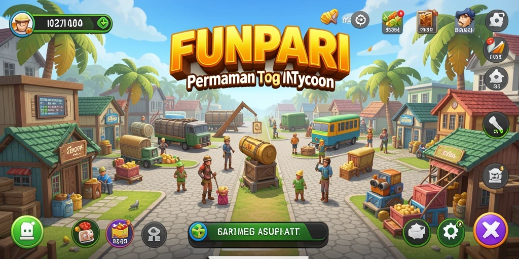 Screenshot dari gameplay FUNPARI yang menampilkan keseruan membangun bisnis.