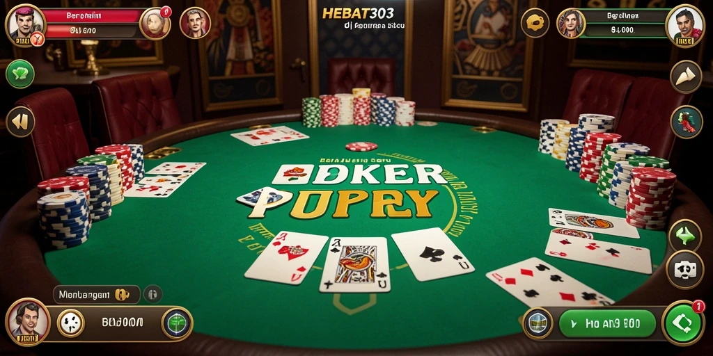 Screenshot HEBAT303 menunjukkan gameplay Poker yang mendebarkan dan interaktif.
