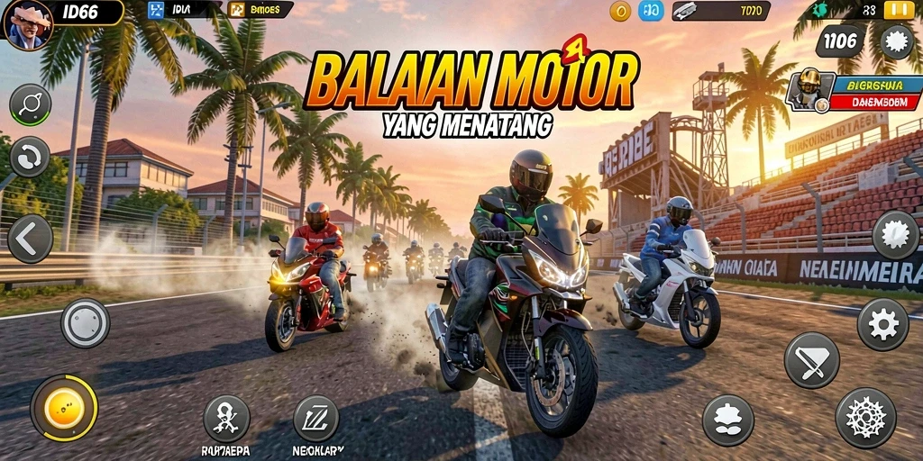 Gameplay seru dan mendebarkan di ID66 dengan balapan motor.