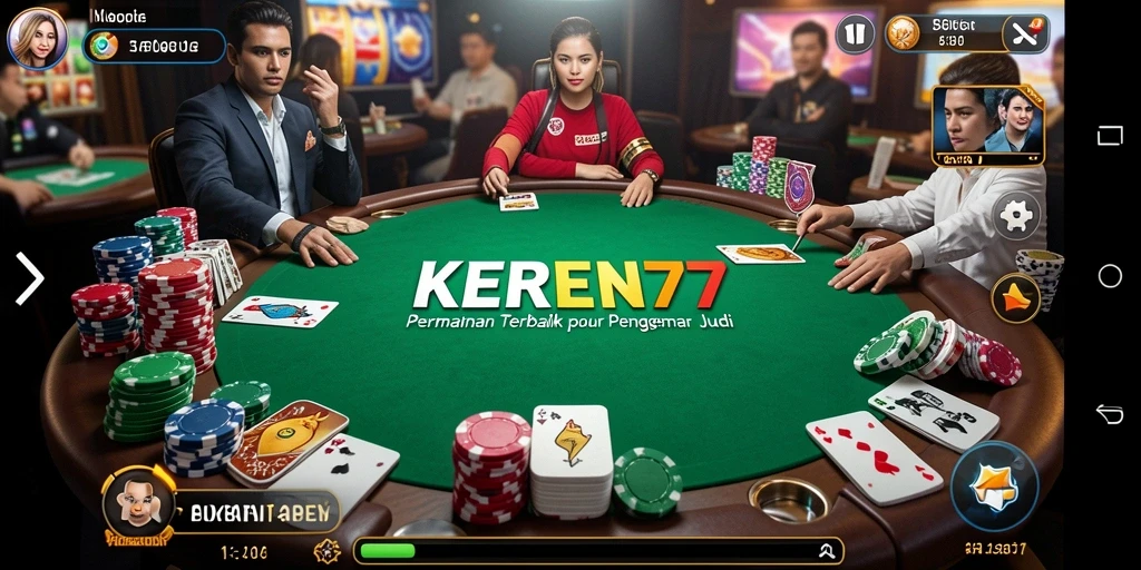 Screenshot permainan Poker KEREN77 yang menampilkan aksi meja yang mendebarkan.