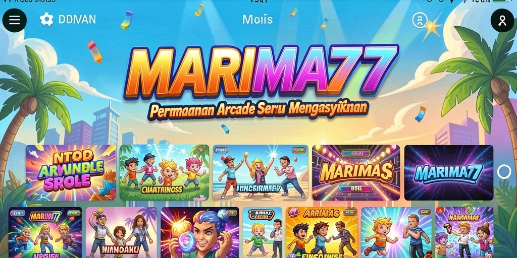 Menampilkan gameplay menantang di MARIMA77 dengan grafis cerah.