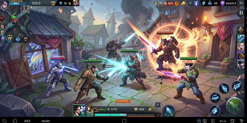 Screenshot utama gameplay OVABET menampilkan aksi pertempuran MOBA yang seru.