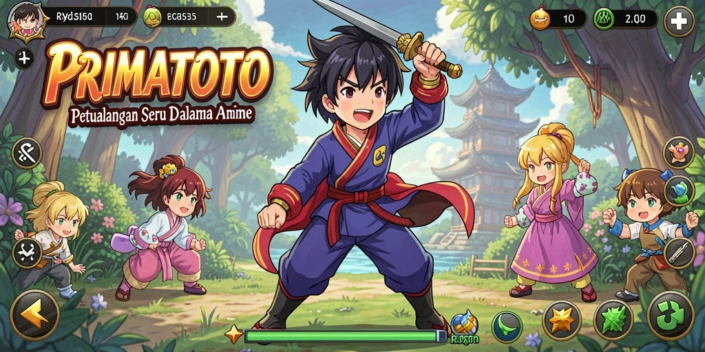 Screenshot PRIMATOTO menampilkan karakter anime dalam pertarungan yang mendebarkan.