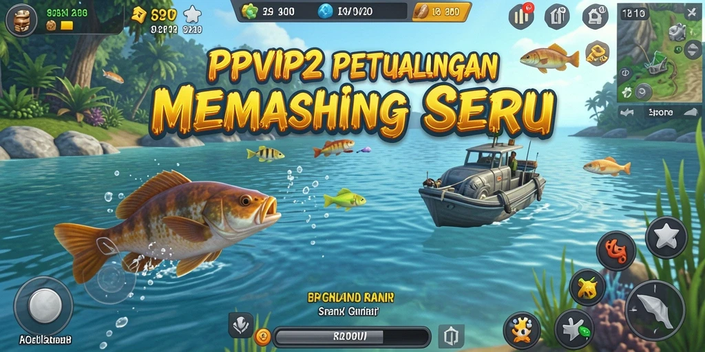 Screenshot gameplay RPVIP2 menampilkan momen seru menangkap ikan.