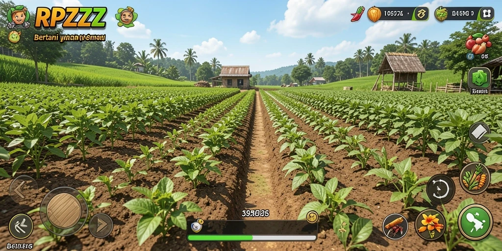 Tampilan gameplay RPZZZ dengan aktivitas bertani yang seru.