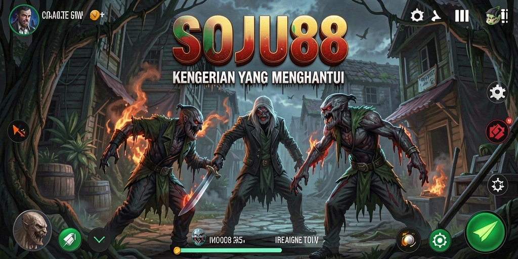 Tampilan gameplay SOJU88 yang menakutkan dan atmosfer mencekam.