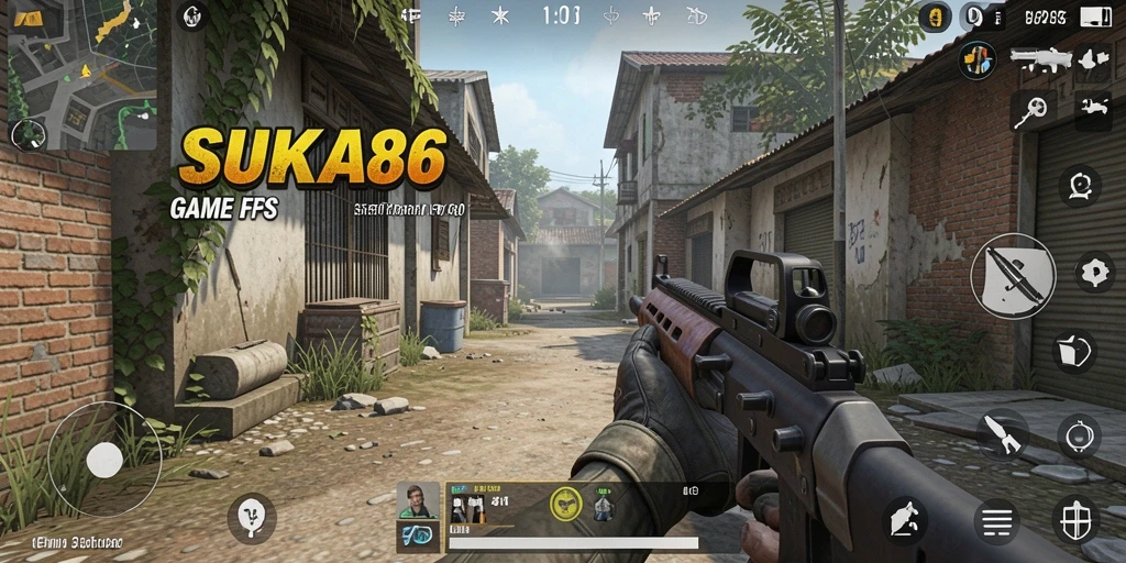 Cuplikan gameplay SUKA86 menampilkan momen aksi menegangkan di arena pertempuran FPS.
