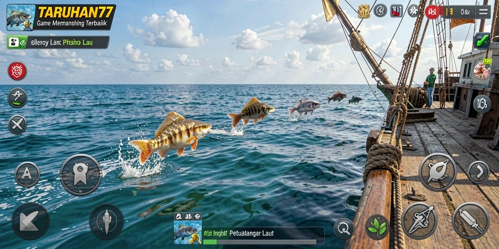 Screenshot gameplay TARUHAN77 menunjukkan suasana memancing yang mendebarkan.